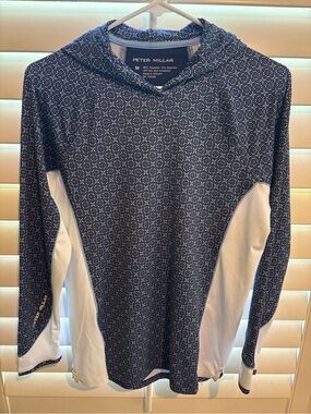 Peter Millar Navy and White Geometric Hooded Performance Top